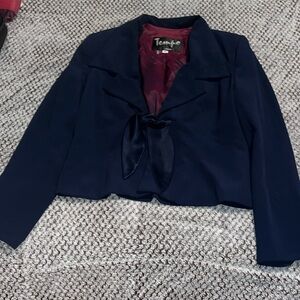 Tempo Paris navy blue fully lined blaze withh tie  front closure size 10 EUC!